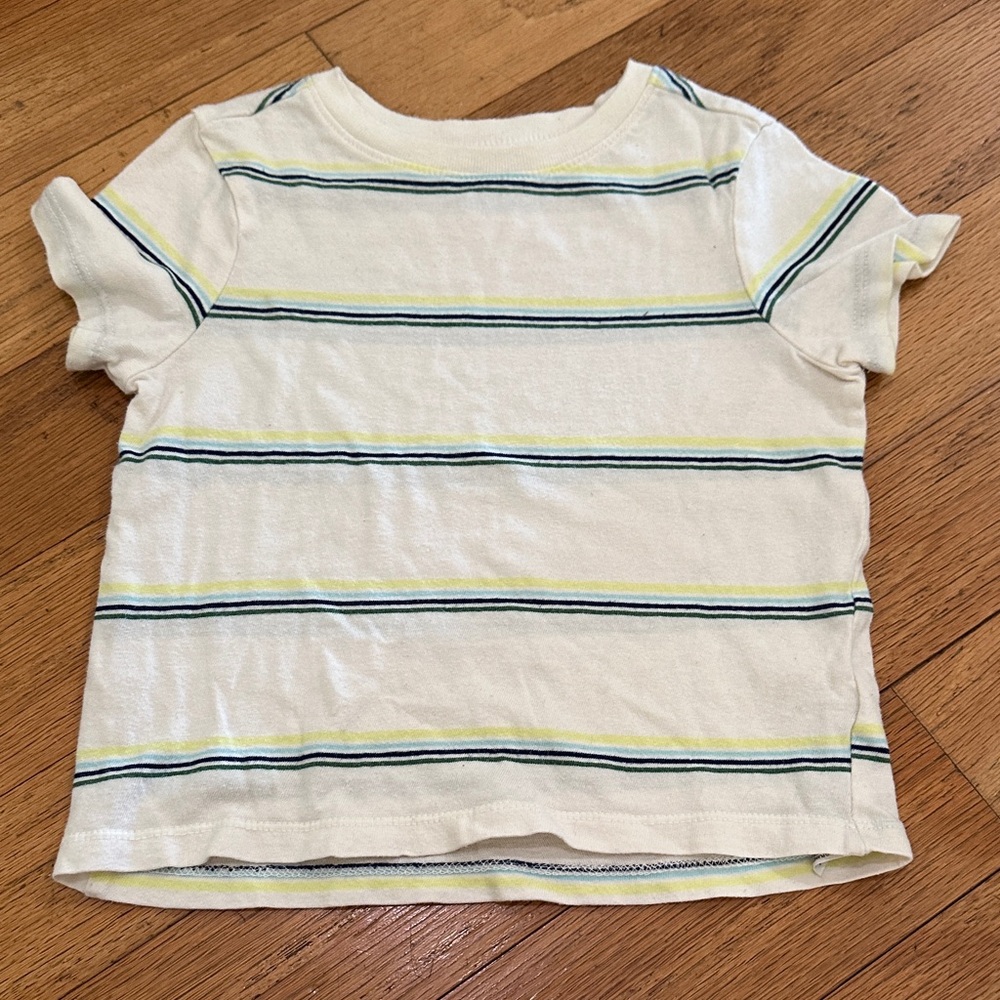 Old Navy Cream Short Sleeve Tee with Navy and Yellow Stripes